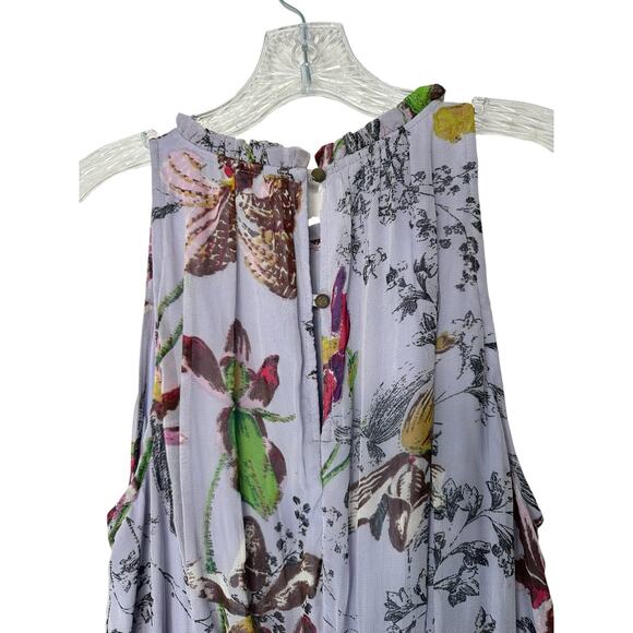 Anthropologie Purple Floral Sleeveless Flowy Ruffle Hermia Midi Dress Size 10 - Picture 8 of 13